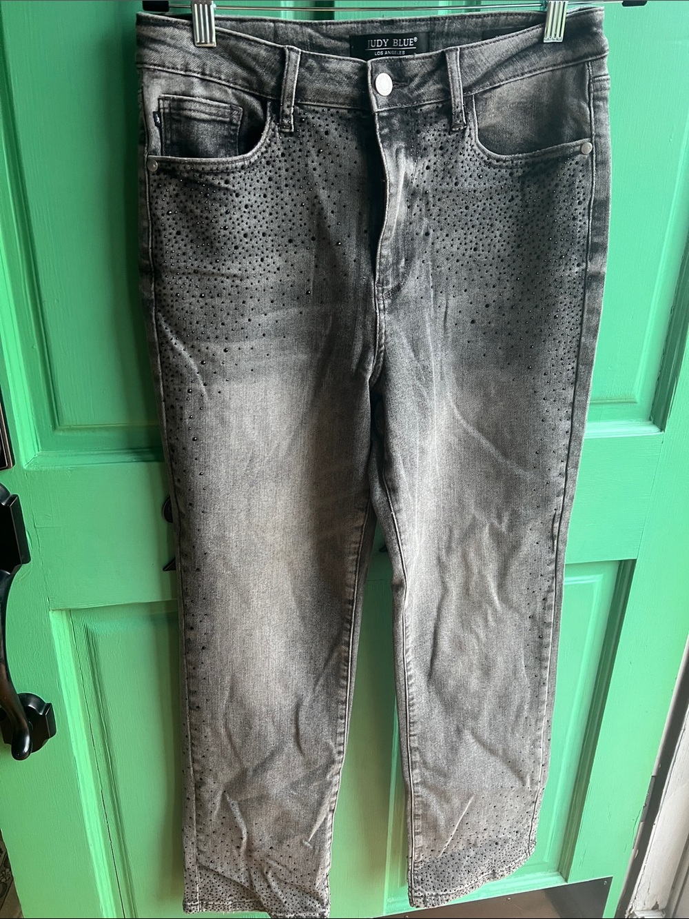 Judy Blue Gray Washed Straight Jeans with Stud Accents Size 11/30 - Picture 1 of 5